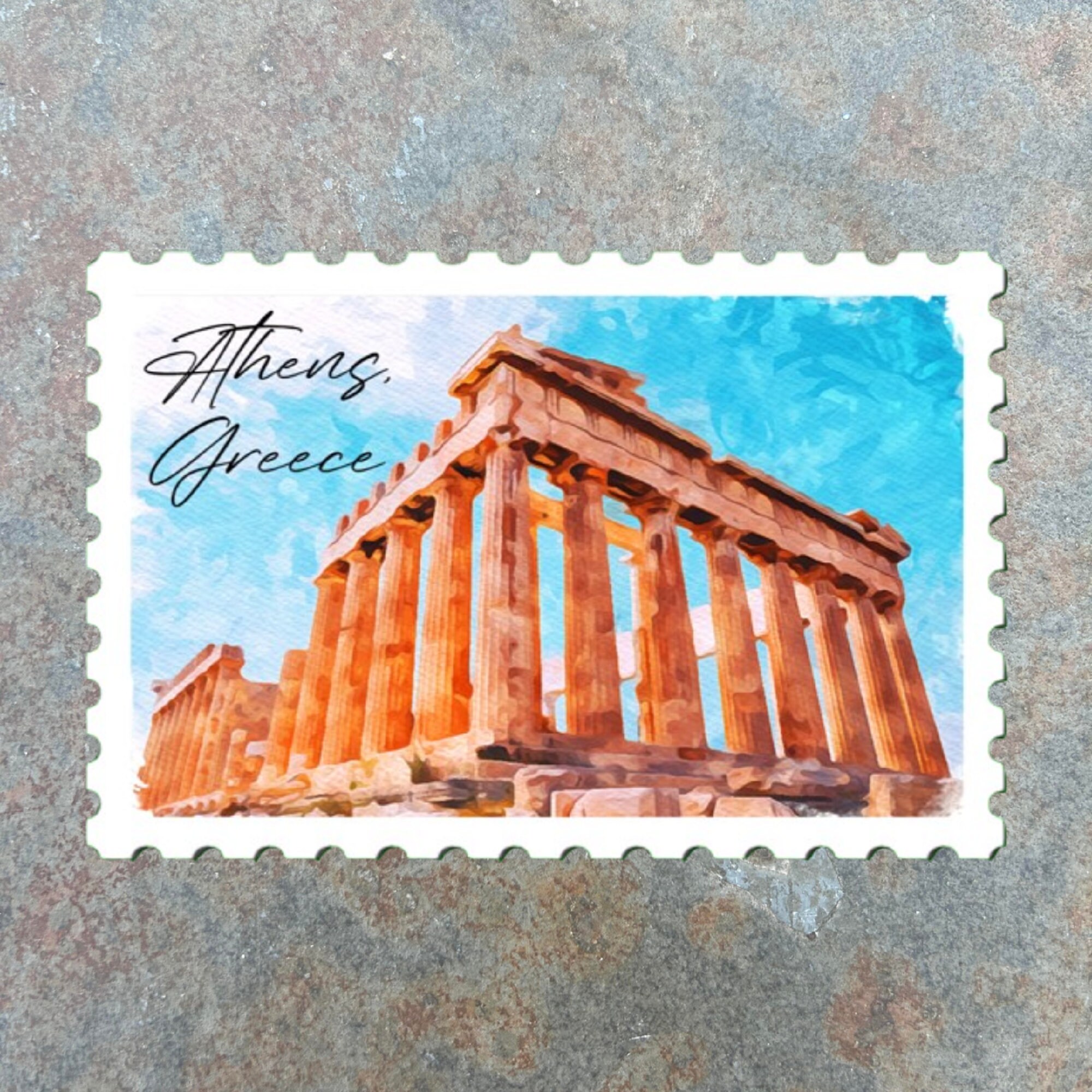 Athens Greece Sticker — Watercolor Postage‑stamp Vinyl Sticker ...