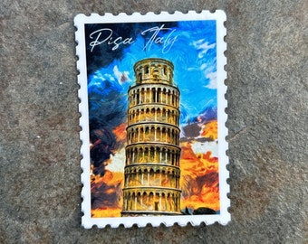 Pisa Italy Stamp | Waterproof Vinyl Sticker | Stickers For Water Bottles, Cars, Laptops, Phones, Etc. | Water Bottle Sticker