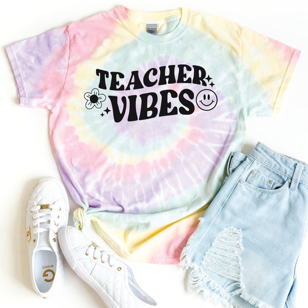 Teacher vibes tie dye graphic tee , teacher shirt , cute tie dye shirts , teaching groovy shirt , unisex style fit