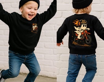 Go Fast Halloween Dirt Bike Ghost Sweatshirt , Dirt bike Fall Sweatshirt , Vintage Halloween Sweatshirt , Toddler Sweatshirt