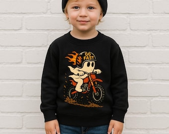 Go Fast Halloween Dirt Bike Ghost Sweatshirt , Dirt bike Fall Sweatshirt , Vintage Halloween Sweatshirt , Toddler Sweatshirt