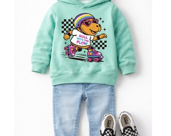 Roll With The Flow , Capybara Hoodie , Cute Girls Skate Sweatshirt , Retro Toddler Hoodie , Spring Sweatshirts