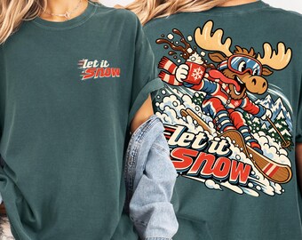 Camiseta navideña Comfort Colors® Let It Snow, Camiseta retro navideña con muñeco de nieve de Comfort Colors, Camiseta navideña, Camiseta para la mañana de Navidad