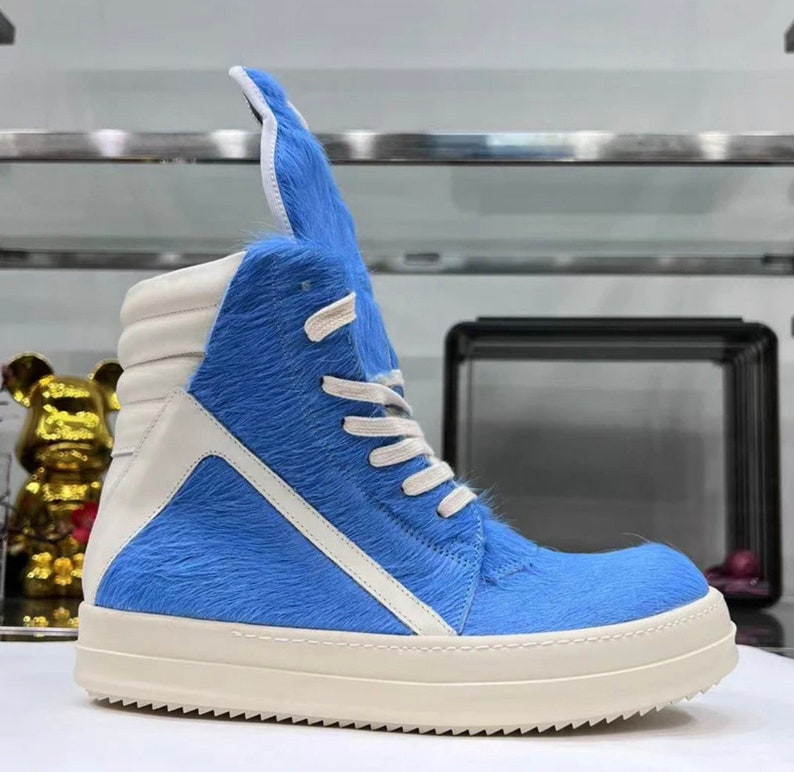 High Quality Rick Owens Inspired Blue Fuzzy Custom Sneakers - Etsy