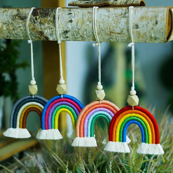 Rainbow Macrame Car Charm Etsy
