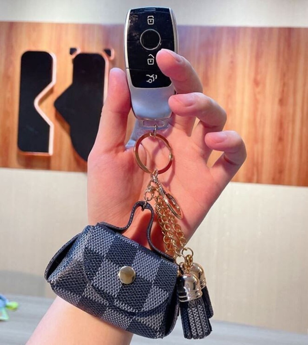 Cute Leather Checkerboard Handbag Keychain Luxury Keychain Etsy