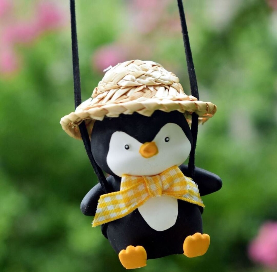 Cute Swinging Penguin Car Mirror Hanging Accessory Little Etsy