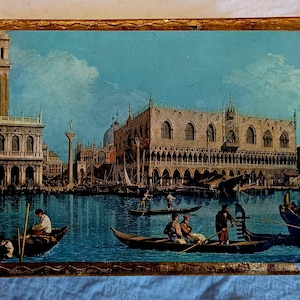 Vintage Gilded Florentine Box: Venetian Gondola Scene, Peach & Gold