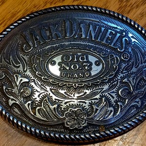 Vintage Oblong Commemorative Jack Daniel&#39;s Belt Buckle,  Old No. 7 Brand, Year 2005, Date Stamped, 4&quot; x 3&quot;, Few Signs of Wear, Patina