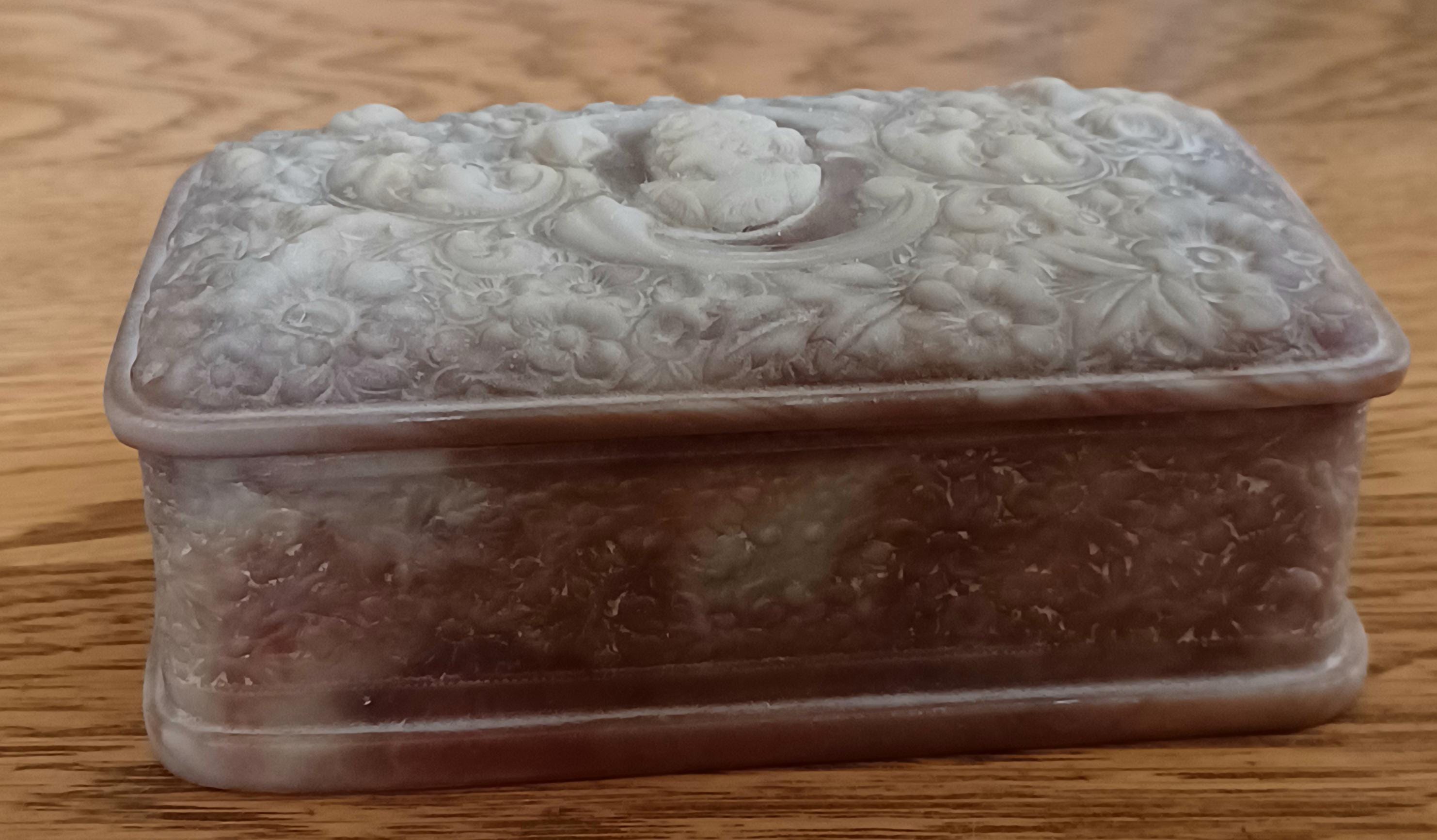 Vintage Incolay Stone Trinket Box: Cameo & Floral Design, Purple
