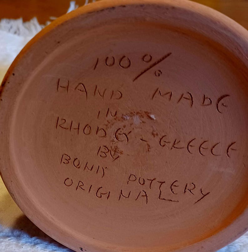 Pottery Inscriptions Signed Greek Pottery Vases/candle Holder: Bonis Factory, Rhodes, Unique ...