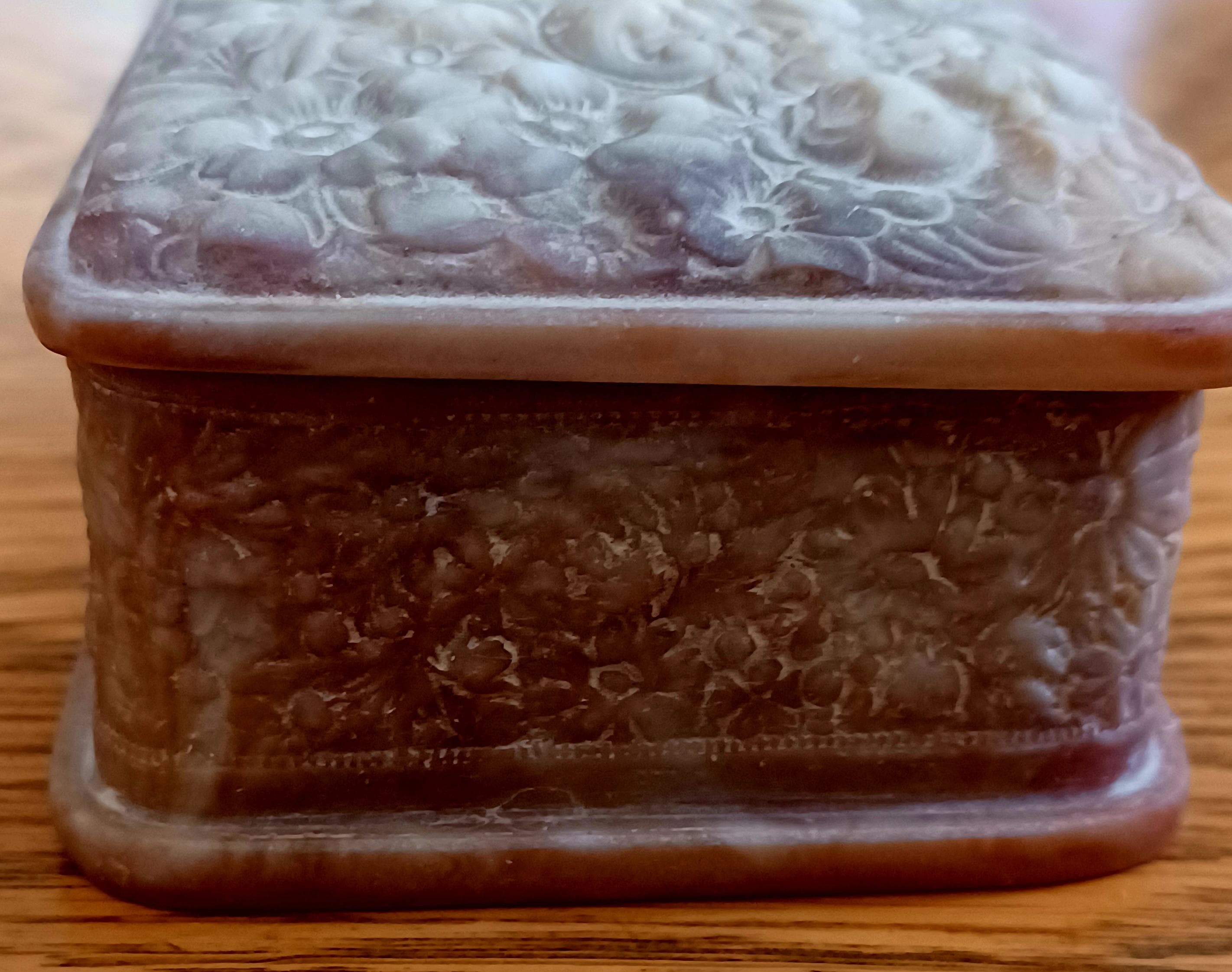 Vintage Incolay Stone Trinket Box: Cameo & Floral Design, Purple