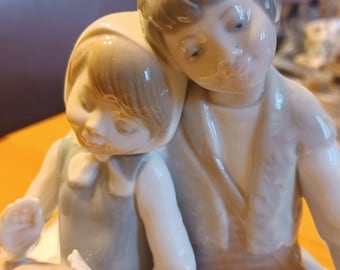 Vintage 1972 Lladro Figurine of Boy and Girl with Dog,  "Friendship", Made in Spain, 6" x 6"