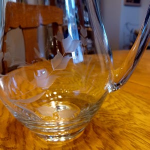 Vintage Colony Crystal Pitcher: Handmade Romanian Etched Glass