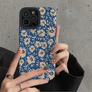 Coque pour iPhone en silicone à fleurs bleues - iPhone 11, 11 Pro, 12, 12 Pro, 13, 13 Pro, 14, 14 Pro, 14 ProMax, 15, 15 Pro/Max