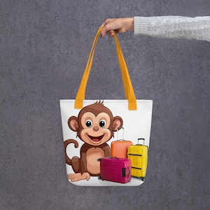 Travel With Monkey – Tragetasche in Khaki-Kreide mit charakteristischem Print