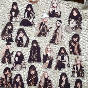 Stickers fille mode floral automne | Fille d'automne | Stickers fille automne | Revue | Fabrication de cartes