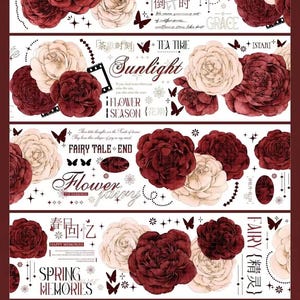 140 cm per lus | Vintage witte rode cinnaber bloemen | Washi PET-tape voor het maken van kaarten Decoratie Scrapbookingplanstickers