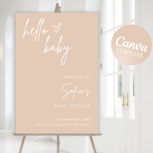 Cartello di benvenuto Boho Baby Shower - Poster di benvenuto Hello Baby - Cartello di benvenuto minimalista per Baby Shower - Modello Canva
