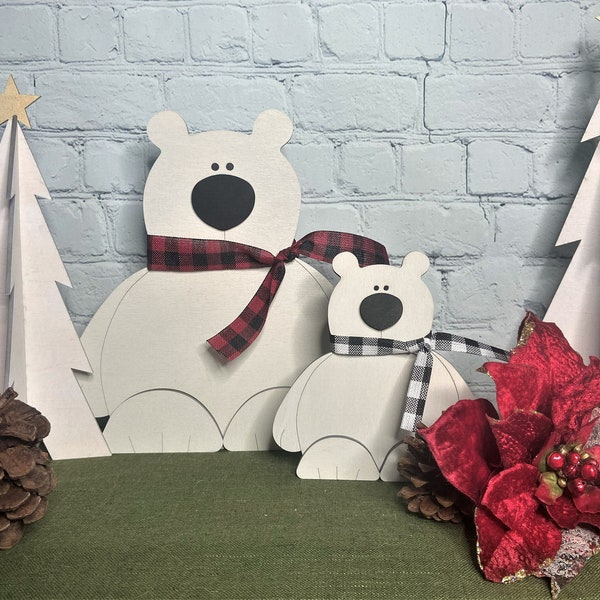 Wooden Polar Bear Shelf Sitter | Decorative Wooden Bears | Holiday Decor | Christmas Decor | Christmas Polar Bears