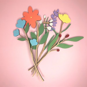 Wooden Wildflowers | Painted Wooden Spring Flowers | Wooden Flower Bouquet