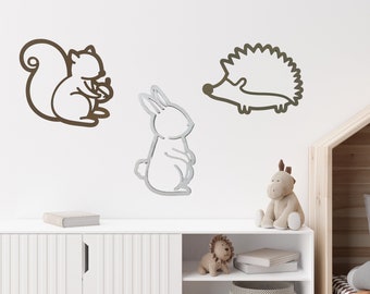 Nursery Woodland Animals Wall Art | Adorable Woodland Squirrel, Hedgehog, Bunny | Baby Nursery Animals | Wooden Woodland Wall Art