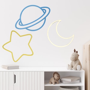 Nursery Space Wall Art | Adorable Space Star, Planet, Moon | Baby Nursery Decor | Wooden Space Wall Art