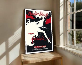 Pôster vintage do Moulin Rouge, arte de parede de cabaré francês, estampa parisiense, decoração retrô de teatro, arte boêmia clássica.