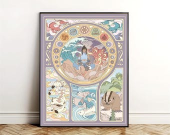 Avatar Korra et Original Benders, Art Nouveau Poster