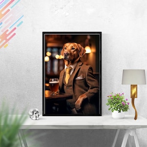 Grappige muurkunst van een hond Vos Rode Labrador in de pub Poster