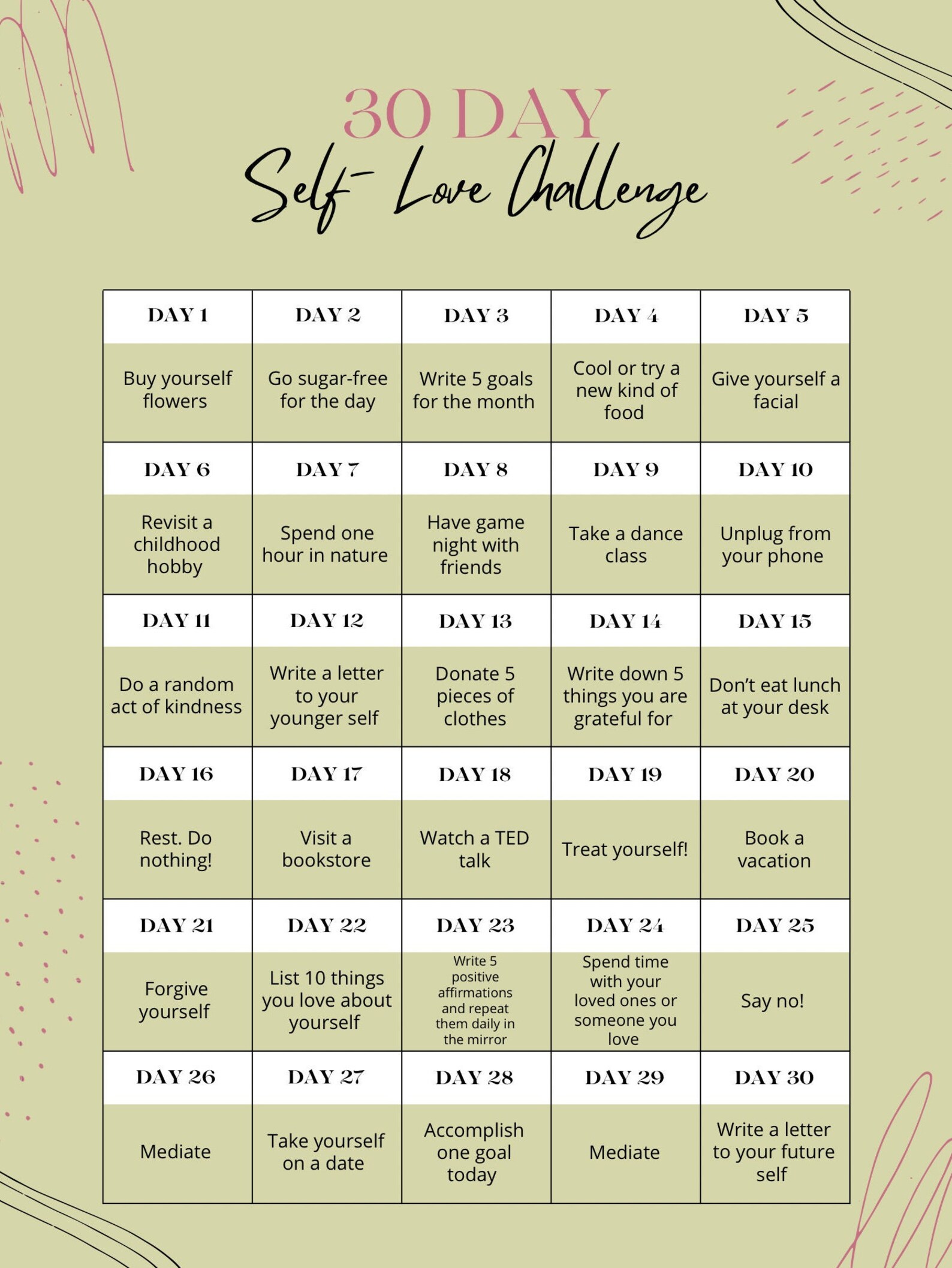 30 Day Challenge Self-love Self-healing Self-care - Etsy