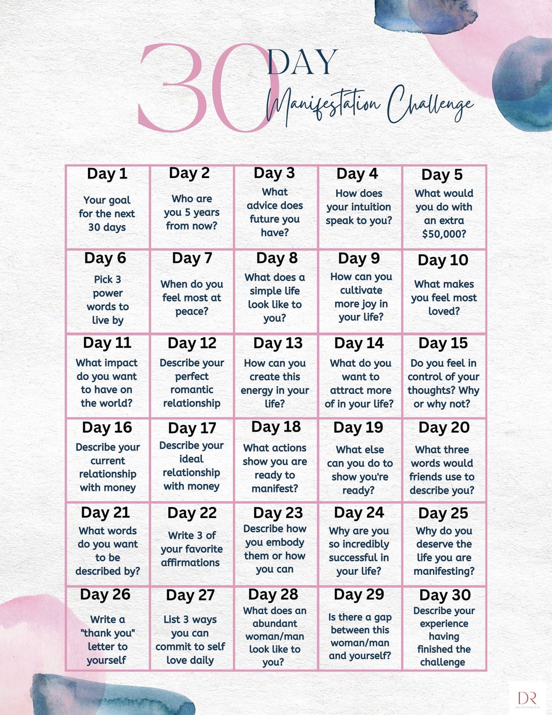 30 Day Manifestation Challenge Daily Challenge Daily Etsy