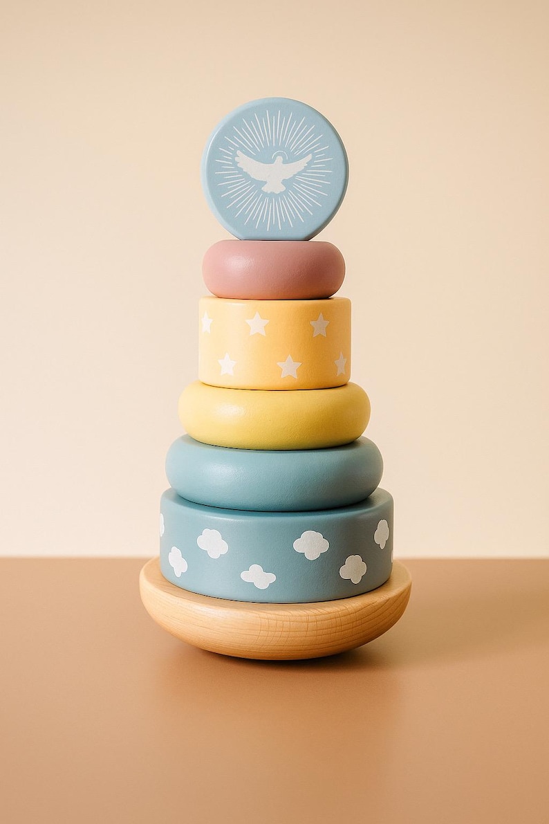 Holy Spirit Tower Wooden Ring Stacker, Catholic Toy, Educational Toy