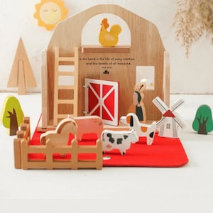 Faithful Farm Friends: The Foldable Blessing Barn - Religious Toy, Wooden Toy, Play-based learning, Montessori toy, wooden barn toy