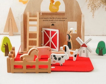 Faithful Farm Friends: The Foldable Blessing Barn - Religious Toy, Wooden Toy, Play-based learning, Montessori toy, wooden barn toy