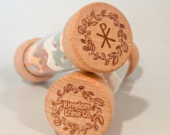 Chi-Rho Christian Beaded Raindrops - Montessori Wooden Rainmaker