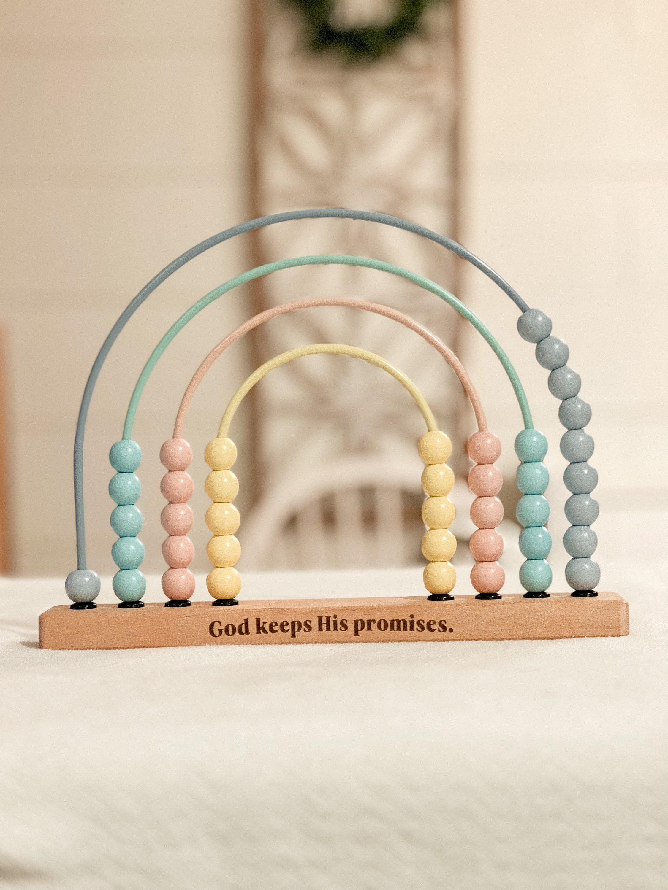 God’s Promise Wooden Rainbow Abacus - Catholic Toy, Christian Baby, Educational Toy, Nursery Decor, Baptism, Baby Shower, Montessori Toy