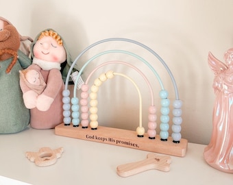 God’s Promise Wooden Rainbow Abacus - Catholic Toy, Christian Baby, Educational Toy, Nursery Decor, Baptism, Baby Shower, Montessori Toy