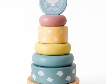 Holy Spirit Tower - Wooden Ring Stacker, Catholic Toy,  Educational Toy, Christian Baby toys, Christian Baby Gift, Montessori baby, Baby Toy