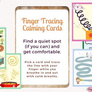 Finger Tracing Calming Cards, Printable Mindfulness Flash Cards, Calm Down Corner Activity, Meditation Activity, Kids Meditation, Zen Zone