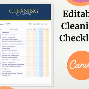 EDITABLE Cleaning Planner, Cleaning Checklist, Schedule, Cleaning Planner, Household Chores Chart, Digital Download PDF, Household Planner