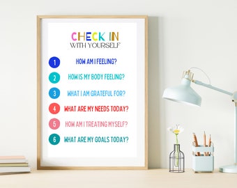 Self Care Check-in Poster: Daily Mental Health Questions (Digital Download)
