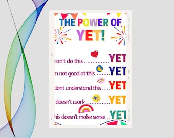 Growth Mindset Poster - The Power of Yet, Classroom Decor (Digital Download)