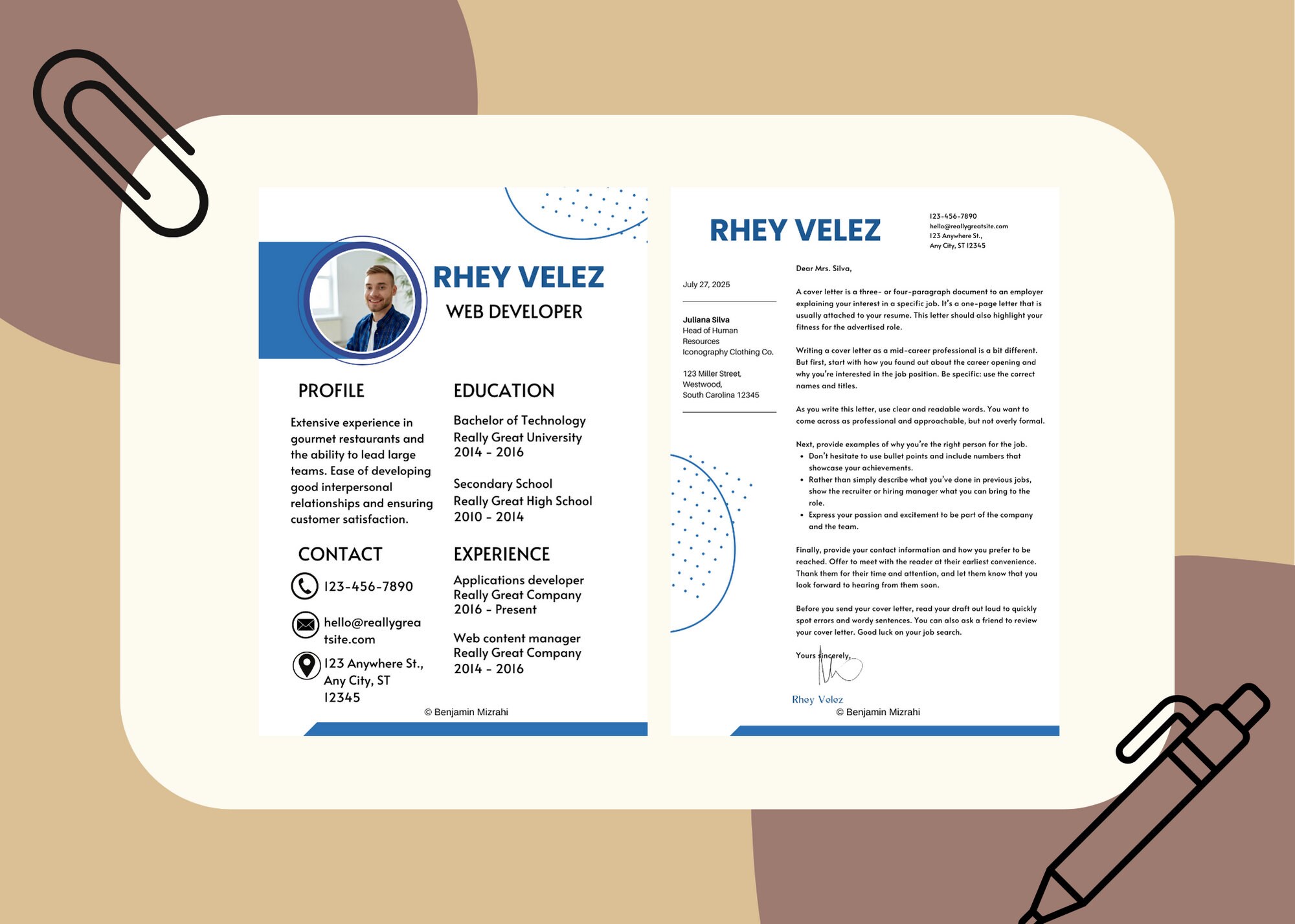 Web Developer Resume Template Cover Letter Template Canva - Etsy
