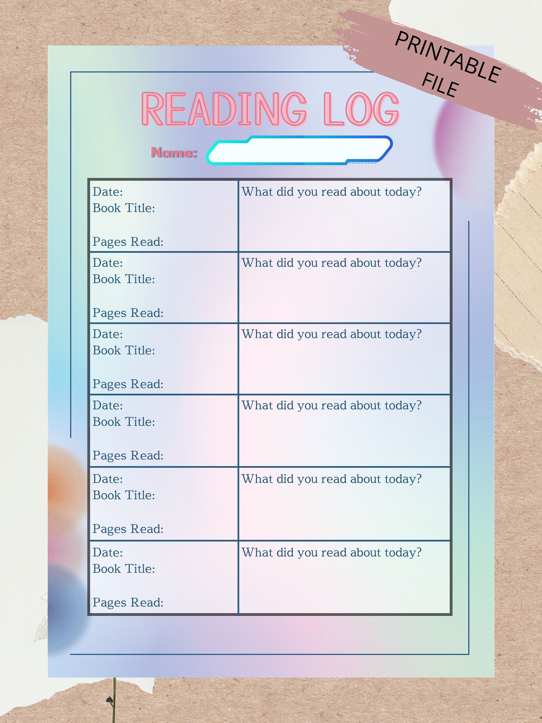 Kids Reading Log Printable Printable Reading Log for Kids - Etsy