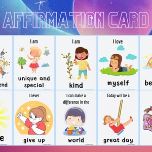 10 cartes d'affirmations pour les enfants - Renforcer leurs croyances, leur confiance en soi et leur amour-propre Poster | Posters de pleine conscience | Affiche d'encouragement