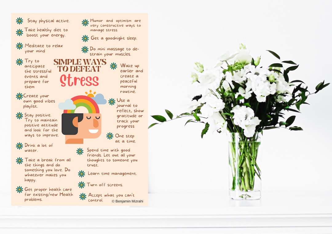 Stress Relief Tips Poster | Manage Stress, Improve Health (digital ...