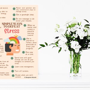 Simple Ways to Defeat Stress | Tips for Coping with Stress | Stress Relievers | Manage and Relieve Stress Poster | Wall Decor