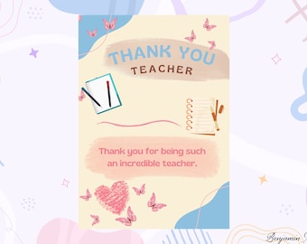 Printable Teacher Thank You Card, Editable Template (Digital Download)