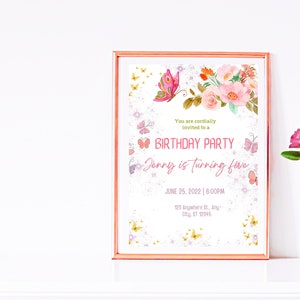 Faire-part d'anniversaire modifiable pour filles ou garçons, impression numérique sur toile, téléchargement immédiat